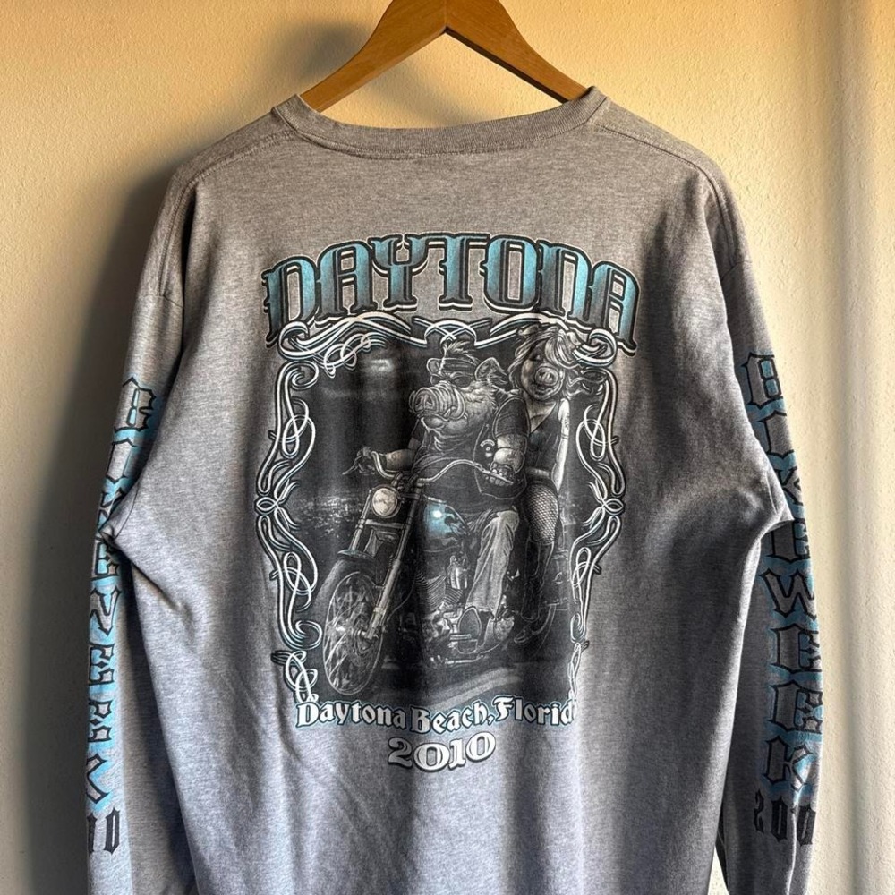 Vintage 2010 Daytona Beach Florida Harley Davidson style gray long sleeve shirt